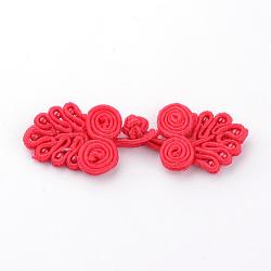 Handgemachte chinesische Frösche Knoten Tasten Sets, Polyester-Taste, Blume, rot, 64~72x21~24x4~5 mm