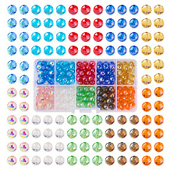 200Pcs 10 Color Electroplate Glass Bead Strands, AB Color Plated, Faceted, Round, Mixed Color, 8mm, Hole: 1mm, 20Pcs/color