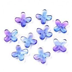 Perlas de vidrio pintado en aerosol transparente, dos tonos, flor, azul pizarra medio, 12x9.5x3.5mm, agujero: 1 mm