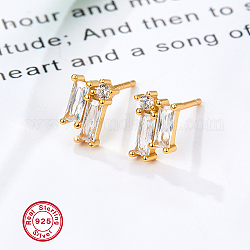 Boucles d'oreilles rectangles zircone cubique, boucles d'oreilles en argent sterling doré 925, avec 925 timbre, clair, 8.5x5.8mm