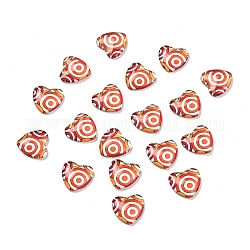 Cabochons en verre, coeur avec motif de cercle, orange, 18x18x4.5mm