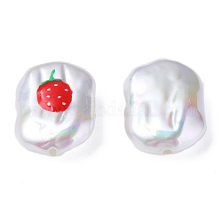 ABS-Kunststoff-Nachahmung Perlen, mit Emaille, oval mit Erdbeere, rot, 21x15x7 mm, Bohrung: 1.2 mm
