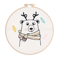 Набор для вышивания своими руками, включая иглы для вышивания и нитки, льняная ткань, инструкция, Новогодняя тема, медведь, 210x210 мм