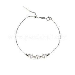 Bracelet de perles rondes pour adolescente femme, 925 bracelet en argent sterling, fumée blanche, platine