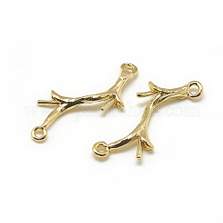 Brass Peg Bails Pendants, For Half Drilled Beads, Branches, Real 18K Gold Plated, 24.5x9x2mm, Hole: 1mm, Pin: 1mm