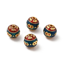 Legierung Tibetische Perlen, mit Emaille, Runde mit Münzen, golden, Blau, 9 mm, Bohrung: 1.8 mm