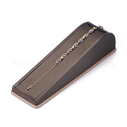 Wooden Clovered with PU Leather Bracelet Displays Stand, with Sponge and Paper Card, Rectangle, Black, 21.3x5.8x4.75cm
