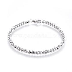 201 Stainless Steel Ball Chain Bracelets, with Lobster Claw Clasps, Stainless Steel Color, 7-5/8 inch(195mm)x4mm