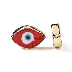 Manuell Murano Glas Perlen, mit vergoldenden Messing Zubehör, cadmiumfrei und bleifrei, Pferd Auge mit bösen Blick, rot, 14x20x4.5 mm, Bohrung: 1.4 mm