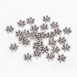 Séparateurs perles en alliage de style tibétain, flocon de neige, Sans cadmium & sans nickel & sans plomb, argent antique, 8x7x2mm, Trou: 1.5mm