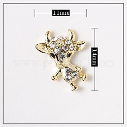 Alloy Cabochons, Nail Art Decoration Accessories, with Glass Rhinestones, Light Gold, Cow, Crystal, 13.5x11x3.5mm