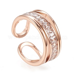 Anillos de puño de 304 acero inoxidable, anillos abiertos, con un claro zirconia cúbico, oro rosa, tamaño de 6~9, diámetro interior: 16~19 mm
