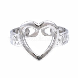 304 Stainless Steel Heart Open Cuff Ring, Chunky Hollow Ring for Women, Stainless Steel Color, US Size 6 3/4(17.1mm)
