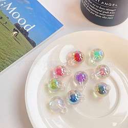 Pendenti acrilici iridescenti arcobaleno con placcatura uv, bicolore perlina nella perla, tondo, colore misto, 21.3x16mm, Foro: 3.5 mm e 2 mm