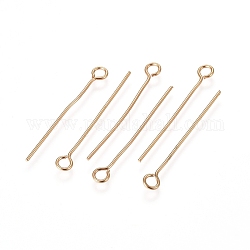 304 Stainless Steel Eye Pins, Golden, 22 Gauge, 25x0.6mm, Hole: 2mm