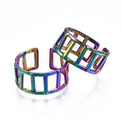 304 Stainless Steel Rectangle Cuff Ring, Rainbow Color Open Ring for Women, US Size 7 1/2(17.7mm)