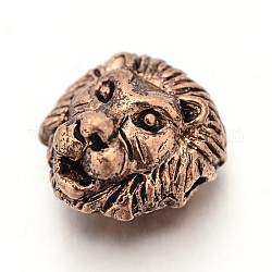 Tibetischen Stil Legierung Löwenkopf-Perlen, antike Roségold, 12x13x9.5 mm, Bohrung: 2 mm