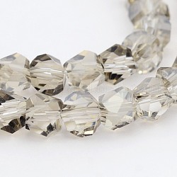 Electroplate Glass Bead Strands, Faceted Bicone, Pearl Luster Plated, Light Grey, 8x7mm, Hole: 1mm, about 100pcs/strand, 23.6inch