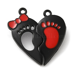 Pendenti divisi con magnete smaltato in lega di pittura, fascino di coppia, a forma di cuore con piede, nero, 29.5x28x6mm, Foro: 1.6 mm