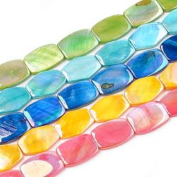 Brins de perles de coquille d'eau douce de couleur ab, teinte, rectangle, couleur mixte, 21x15x3~4mm, Trou: 1mm, Environ 19 pcs/chapelet, 15.3 pouce
