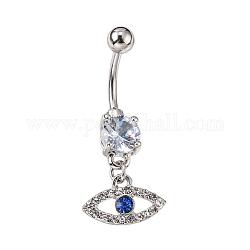 Evil Eye Drop Belly Button Rings for Women, 316 Surgical Stainless Steel Rhinestone Navel Rings, Belly Piercing Jewelry, Light Sapphire, Stainless Steel Color, 36mm, Bar Length: 1/2
