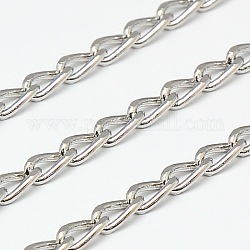 Electroplate Brass Teardrop Twisted Chains Curb Chains, Soldered, with Spool, Platinum, 7x3x2mm, about 164.04 Feet(50m)/roll