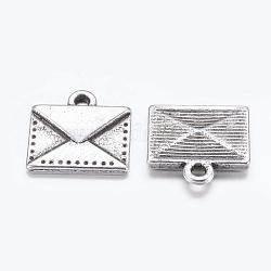 Tibetan Style Alloy Mail Charms, Lead Free and Cadmium Free, Mail Charms, Antique Silver, 15x14.5x2mm, Hole: 1.5mm