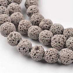Runde Perlenstränge aus synthetischem Lavastein, gefärbt, Grau, 8 mm, Bohrung: 1 mm, ca. 50 Stk. / Strang, 15.7 Zoll