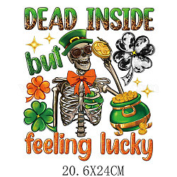 Saint Patrick's Day Theme PET Sublimation Stickers, Heat Transfer Film, Iron on Vinyls, for Clothes Decoration, Skull, 206x240mm