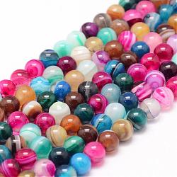 Chapelets de perles en agate rayée naturelle/agate à bandes, ronde, Grade a, teints et chauffée, colorées, 6mm, Trou: 1mm, Environ 62~63 pcs/chapelet, 14.5 pouce