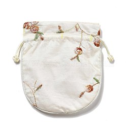 Pochettes d'emballage en brocart chinois, sacs à cordonnet, doublure couleur aléatoire, carré avec motif de fleurs, floral blanc, 14x11.7x0.2 cm