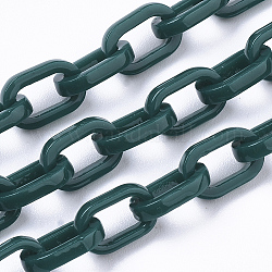 Cellulose Acetate(Resin) Cable Chains, Oval, Dark Green, Link: 11x7.5x2.5mm