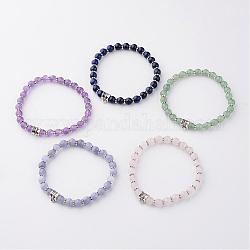 Natural Gemstone Stretch Bracelets, with Metal Finings, 55mm