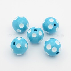 Chunky Bubblegum Acrylic Beads, Round with Polka Dot Pattern, Dark Turquoise, 20x19mm, Hole: 2.5mm, Fit for 5mm Rhinestone