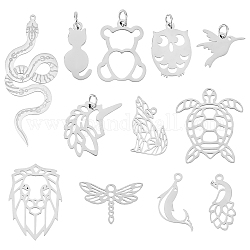 DICOSMETIC 24pcs 12 Styles Stainless Steel Laser Cut Animal Charms Peacock Charms Unicorn Pendants Dolphin/Sea Turtle Pendants Wolf/Lion Charms Filigree Joiners Links for Jewelry Making