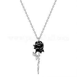 Ожерелья с подвеской из стерлингового серебра 925 проба с родиевым покрытием Shegrace Rose, с эпоксидной смолой и кабельными цепями, платина, чёрные, 17.32 дюйм (44 см)