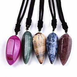 Natural Mixed Gemstone Pendant Necklaces, with Random Color Polyester Cords, Bullet, 26~29.9 inch(66~76cm)