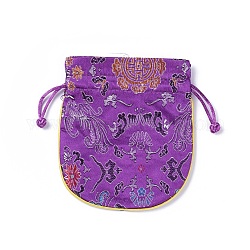Pochettes en soie, sacs à cordonnet, violet, 13~13.5x11.4~12 cm