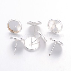 Brass Stud Earring Settings, Nickel Free, Silver Color Plated, Tray: 10mm, 12x12mm, Pin: 0.7mm