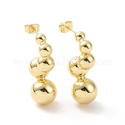 Boucles d'oreilles à clous torsadés en perles rondes en laiton pour femmes, véritable 18k plaqué or, 33.5x12mm, pin: 0.7 mm