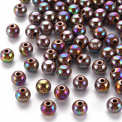 Perles acryliques opaques, de couleur plaquée ab , ronde, chameau, 8x7mm, Trou: 2mm, environ 1745 pcs/500 g