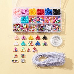 Kit de fabrication de bracelet de couleur bonbon bricolage, y compris les perles acryliques européennes et d'argile polymère, fleur & fruit & étoile & visage souriant & coeur, couleur mixte, perles: 573 pcs / boîte