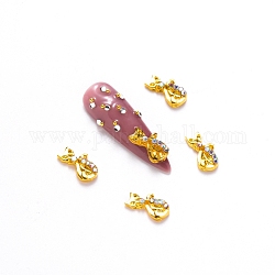 Cabochons chaton en alliage strass, accessoires nail art de décoration, forme de chat, or, cristal ab, 11x5.5x2mm, 5 pcs /sachet 