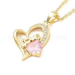 Collar con colgante de corazón de circonita cúbica con palabra amor, joyas de latón chapado en oro para mujer., rosa, 15.75 pulgada (40 cm)