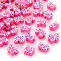 Handmade Polymer Clay Beads, Butterfly, Deep Pink, 6~8x9.5~11.5x4mm, Hole: 1.2mm