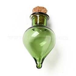 Adorno de botellas de corcho de vidrio en forma de lágrima, vaso vacío deseando botellas, viales de diy para decoraciones colgantes, verde oliva, 3.6 cm