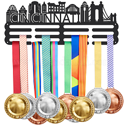 Estante de pared de exhibición de soporte de suspensión de medalla de hierro con tema de Cincinnati, con tornillos, patrón de silueta de ciudad, 150x400mm