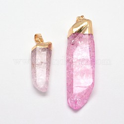 Natural Dyed Plated Crystal Pendants, with Golden Finding, Rectangle, 40~69x14~20x11~15mm, Hole: 7x5mm