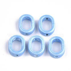 Handgefertigte Rahmen aus Porzellanperlen, hell glasierten Porzellan, Oval, Licht Himmel blau, 16x12.5x5.5 mm, Bohrung: 2 mm