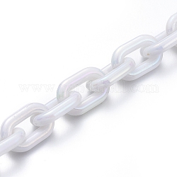 Transparent Acrylic Handmade Cable Chain, Oval, White, 14.5x9x3mm, about 39.37 inch(1m)/strand